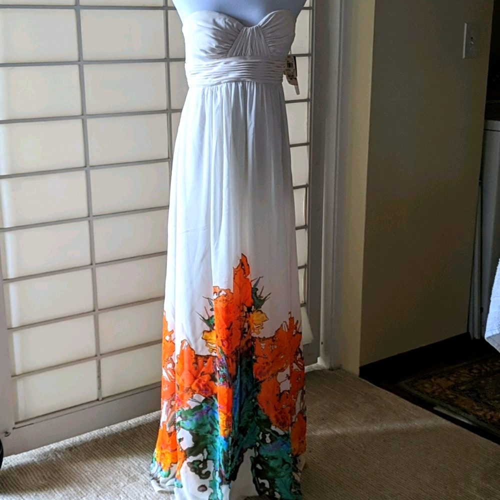 Aidan Mattox maxi floral ivory dress NWT $248